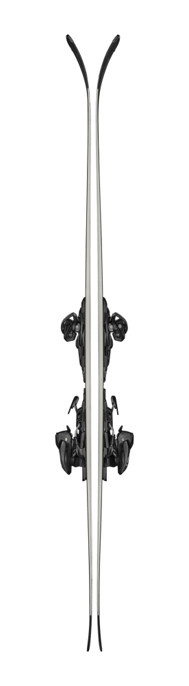 side view of blizzard black pearl 84 skis with bindings