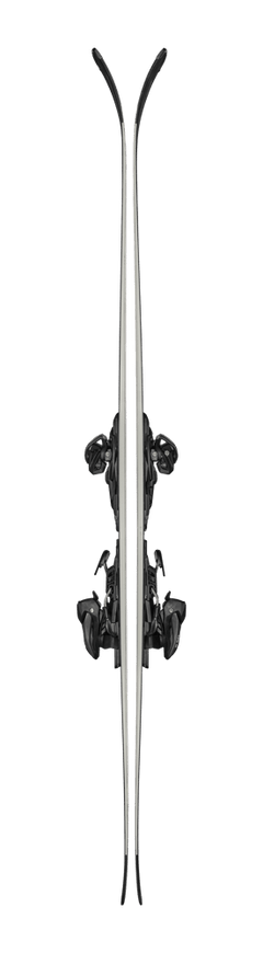 side view of blizzard black pearl 84 skis with bindings